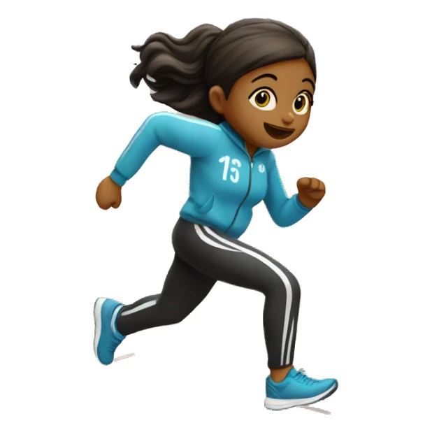 Girl running on as track with a track suit that has a 35 on it  sticker