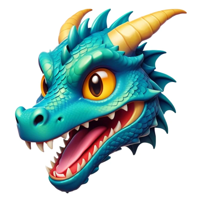 Cinematic Comical Dragon Portrait Emoji, Head tilted dramatically with an exaggeratedly amused expression, featuring a striking, glossy scaled body with bold, angular details and wide, expressive eyes brimming with playful disbelief; rendered with vibrant, lifelike textures and natural shadows, high shine, dramatic yet playful, styled with an air of cheeky mythical mischief, soft glowing outline, capturing the essence of a spirited and over‐the‐top dragon that looks ready to breathe fire into viral fame! sticker