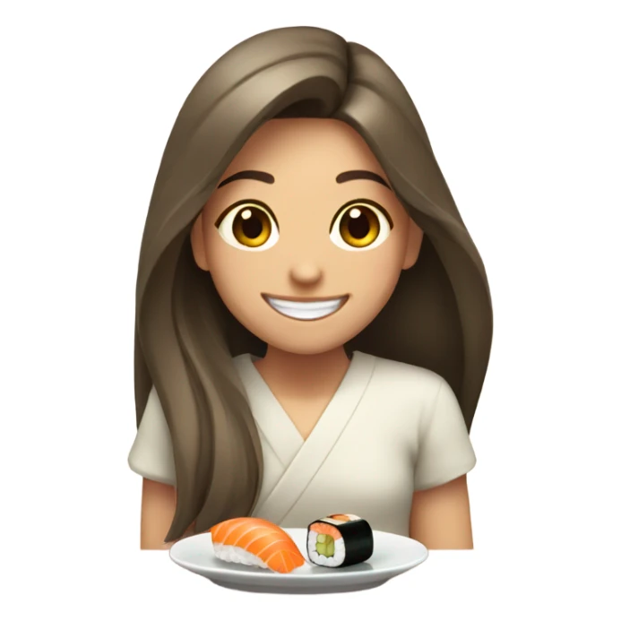 smiling girl with long hair eating sushi  sticker