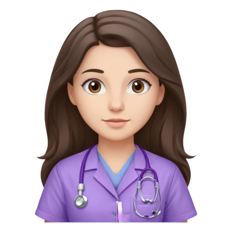 pretty brunette nurse with long hair in lilac scrubs sticker
