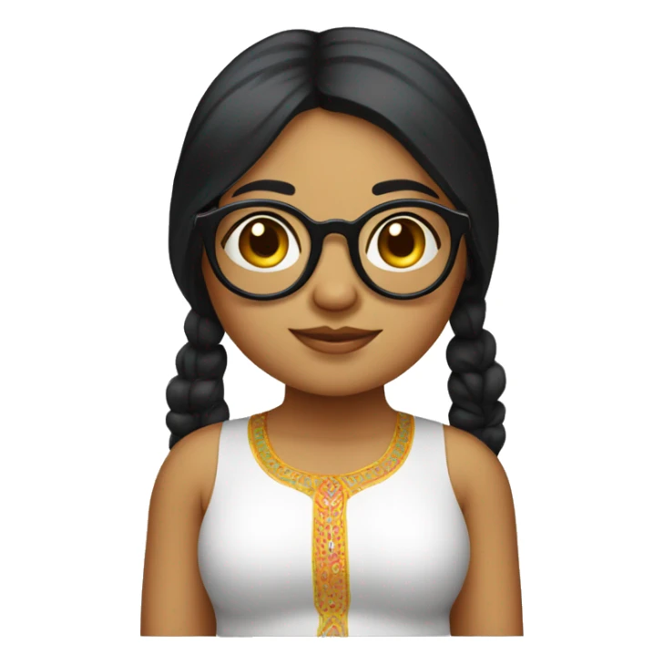 indian fair chubby girl with black cury hair and round specs sticker