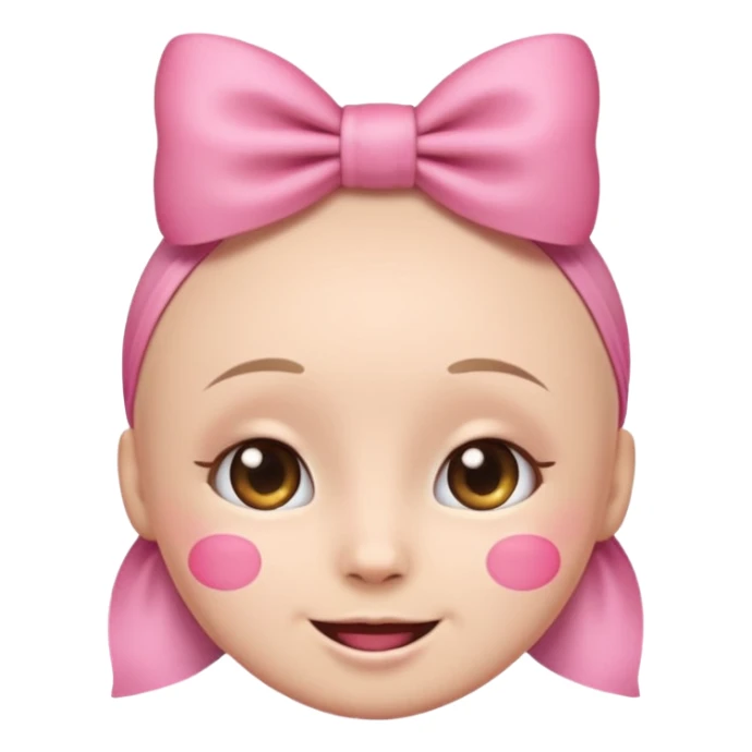 Emoji with pink bow, cute face with blush, no hair  sticker