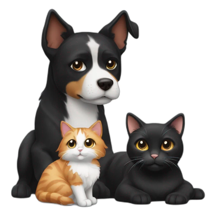 black dog next to a calico cat sticker