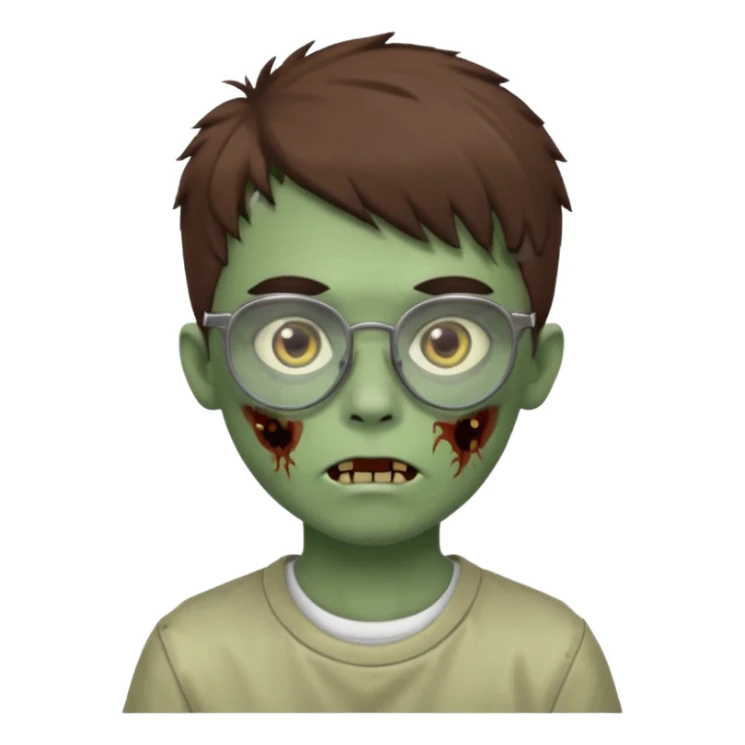 boy zombie with a brown wolfcut haircut and glasses sticker