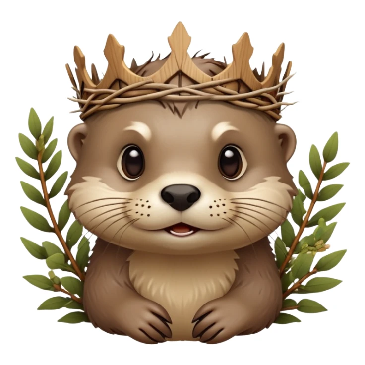 cute confused otter face with natural twisted thorny bramble branches wrapped around head, wooden Crown of thorns sticker