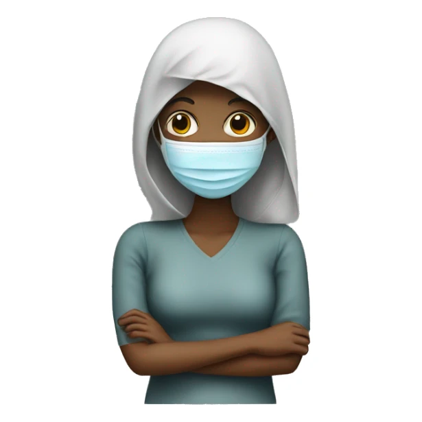 A sick woman have mask  sticker