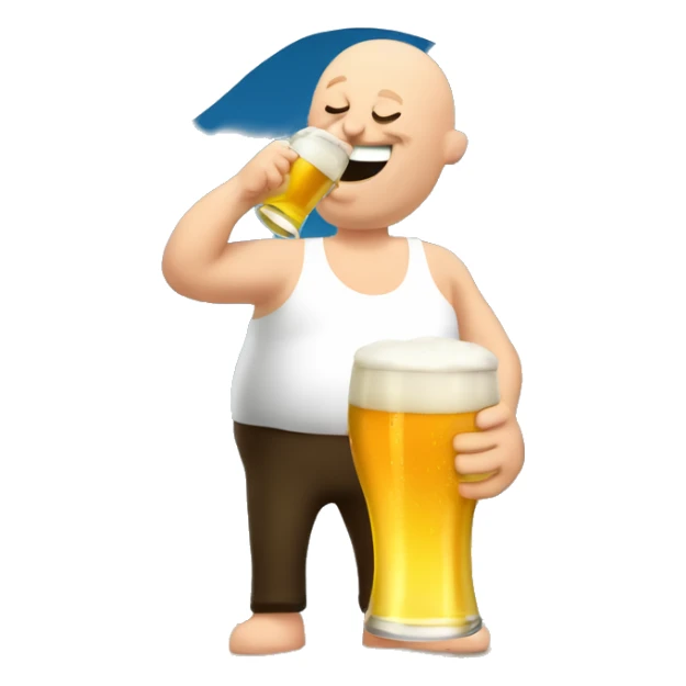 British man drinking beer in the sun, bald head, large belly sticker