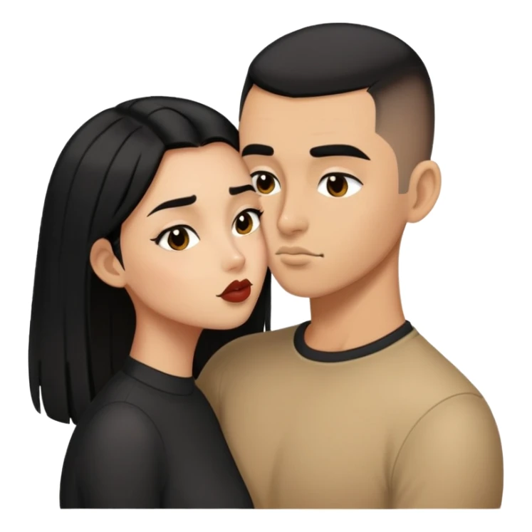 1 Tan girl with long black hair kissing same skintone man with evenly buzzcut black hair sticker