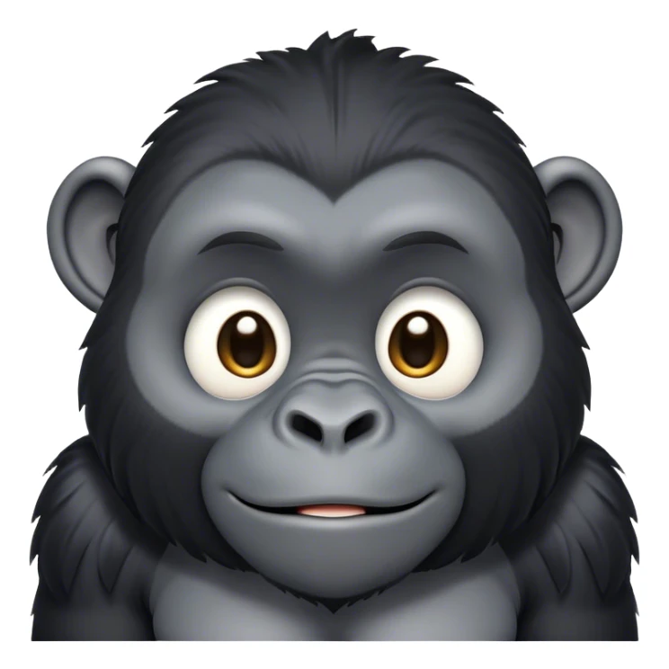 Cinematic Cute mountain Gorilla Portrait Emoji, Head tilted playfully and inquisitively, with a robust build accented by a striking black and grey mane and round, sparkling eyes full of gentle charm, Simplified yet irresistibly adorable features, highly detailed, glowing with a warm, friendly jungle glow, high shine, affectionate and lively, stylized with a touch of endearing primate whimsy, soft glowing outline, capturing the essence of a mischievous yet loving mountain that feels like it could lumber out of the screen into your arms! sticker