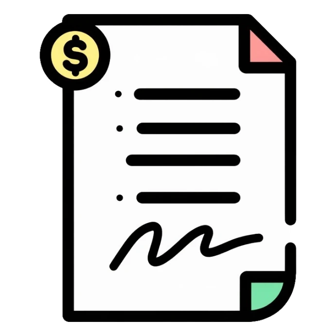 financial document contract with signature line and money symbol sticker