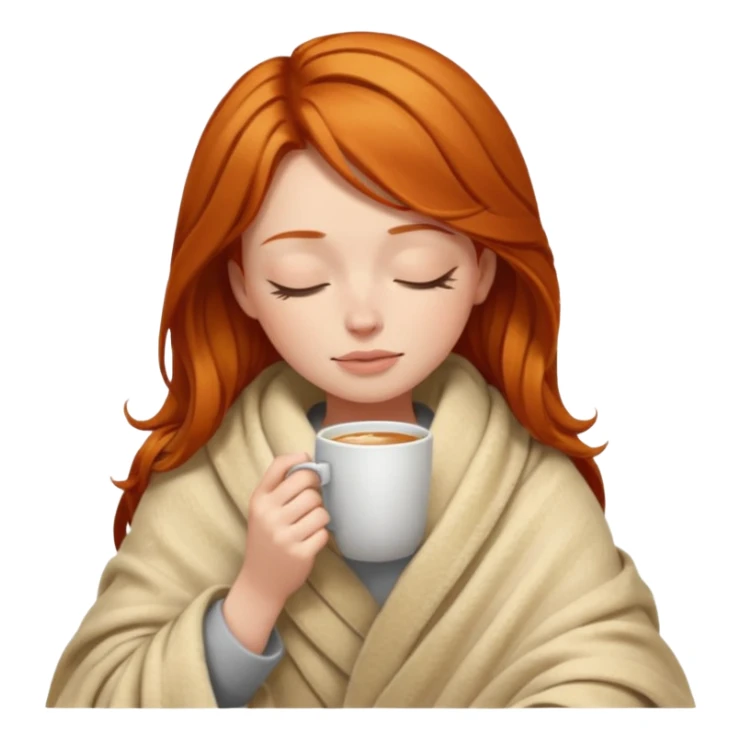 girl with ginger hair inside a blanket sipping coffee eyes closed sticker
