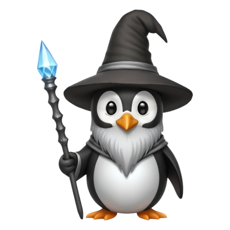 A penguin wizard with a pointy hat and a magic wand sticker