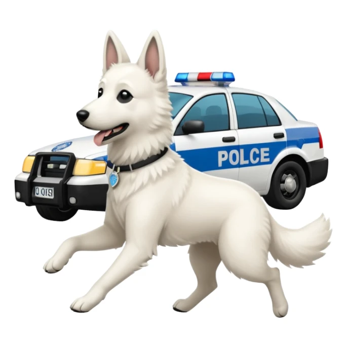 White belgian Shepard Runs away from police car and says "ACAB" sticker