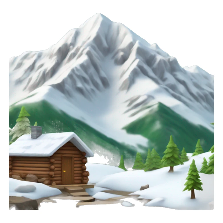 snowy mountain with wood cabin sticker