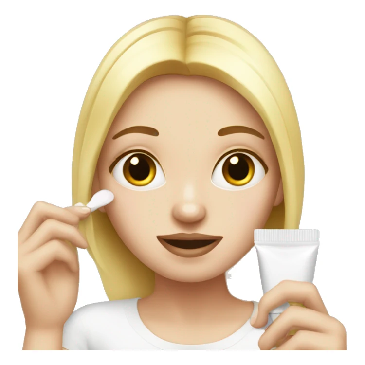 white girl applying cream on face sticker