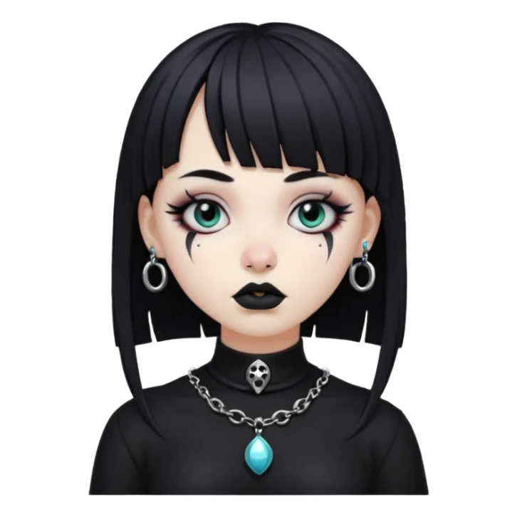 goth girl with a bang, white skin and a septum sticker