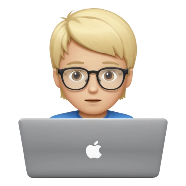 Blonde boy using laptop wearing clear glasses sticker