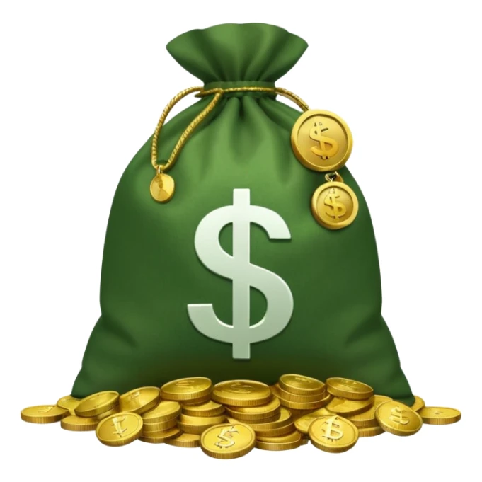 money bag featuring a classic play button symbol (white triangle on dark circle), no dollar sign, with a pile of coins next to it sticker