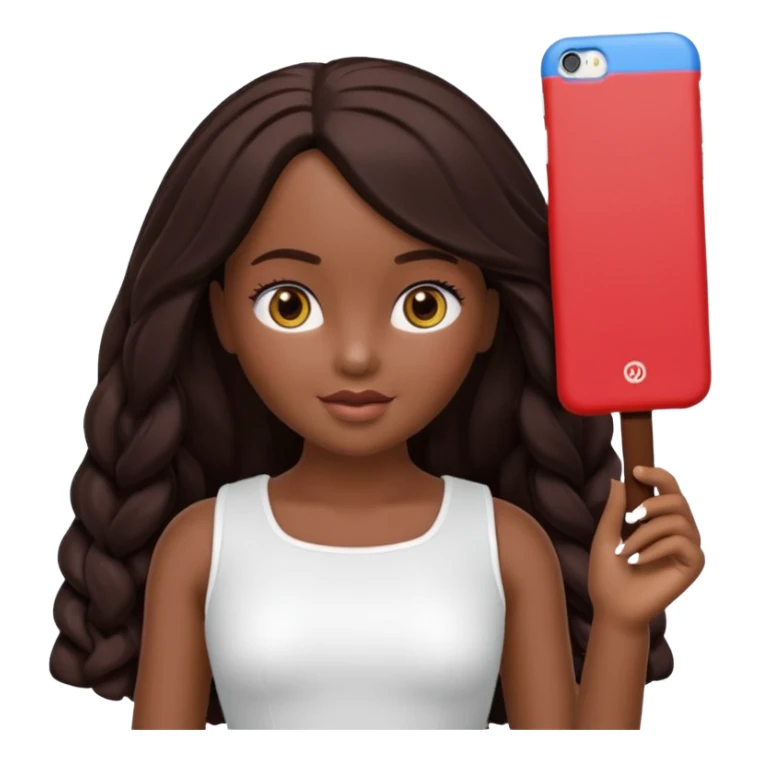 Boneca digital em estilo 3D realista e fofo, semelhante a uma boneca colecionável. Mulher jovem com pele negra, olhos castanhos escuros, cabelo liso cor chocolate, longo e bem alinhado.  sticker