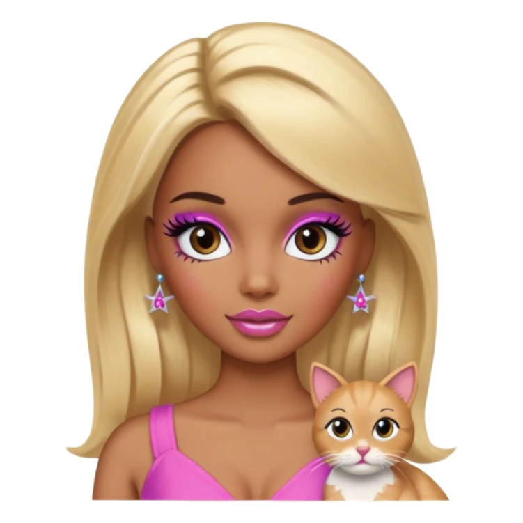 brown skin blonde barbie with cat eye lashes sticker