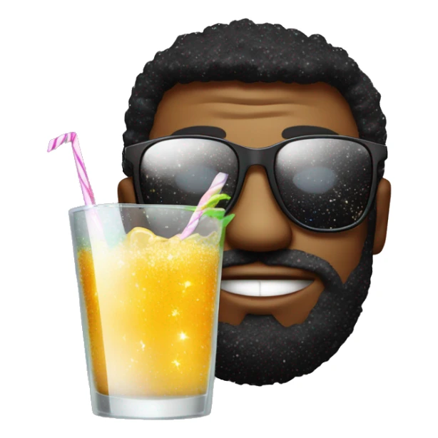 chilly guy's face in black sunglasses with a cocktail with sparkles sticker