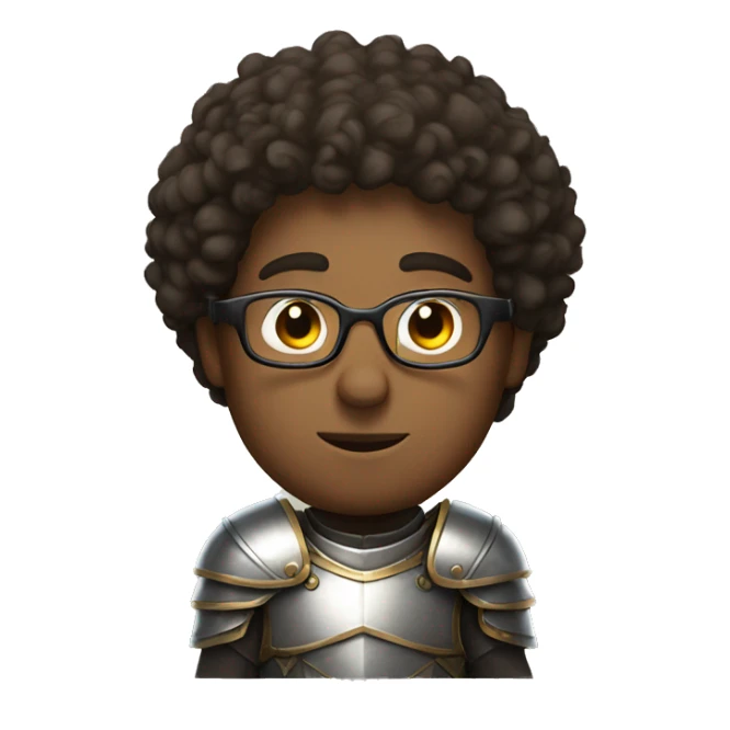 guy with curly hair and round glasses wearing armor sticker