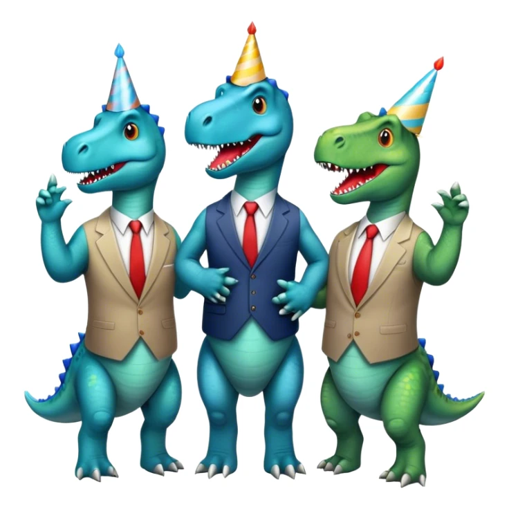 three office dinosaurs in office suits celebrating birthday sticker
