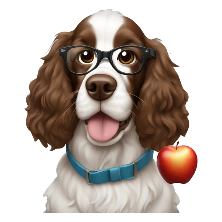 Isaac Newton as a Springer Spaniel with an apple and glasses sticker