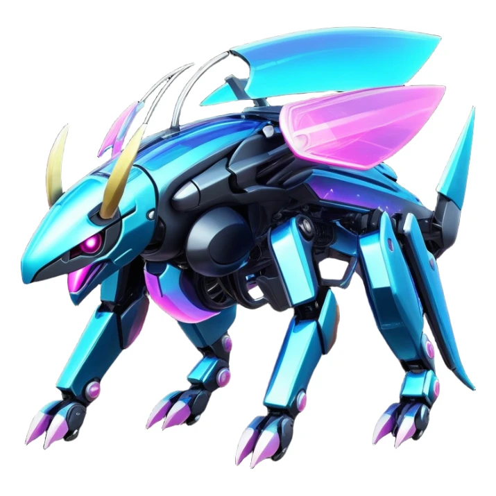  Epic legendary rare glowing mechanical Shiny sparkly transparent bioluminescent luminescent vibrant bright pastel dark exotic iridescent colorful gradients futuristic modern metallic glossy glittery fantasy-cyber-Fakémon-Vernid-Palkia-mecha-creature sticker