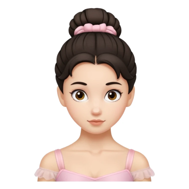 white girl a single messy ballet bun, dark hair,  sticker