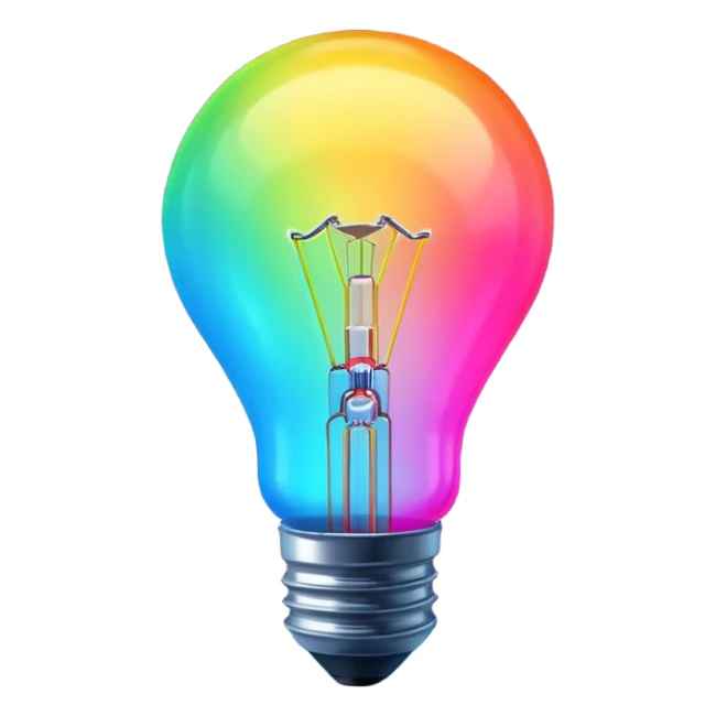 Generate a high-quality image of a glowing neon light bulb, bright vibrant colors, realistic glow effect, smooth gradient colors, no human figures, no facial features, no brand markings, simple dark background, high-reso

 sticker