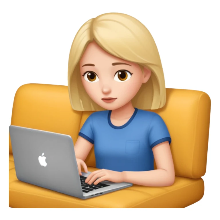 A girl is lying on the couch with a laptop, working sticker