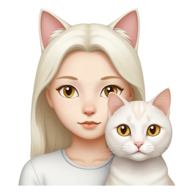 A white jinjila cat with a girl sticker