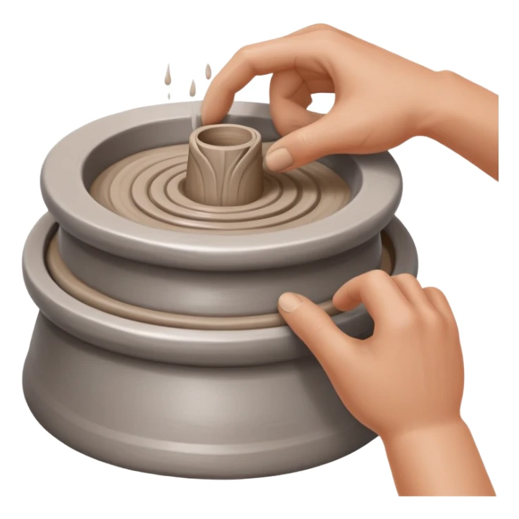 hands pressing clay sidewalls down onto a silver pottery wheel with fingers and thumbs to attach it sticker