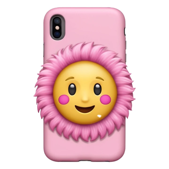 Emoji with a iPhone and a pink case with a soft fluffy pink case and decorations with accessories and sticker