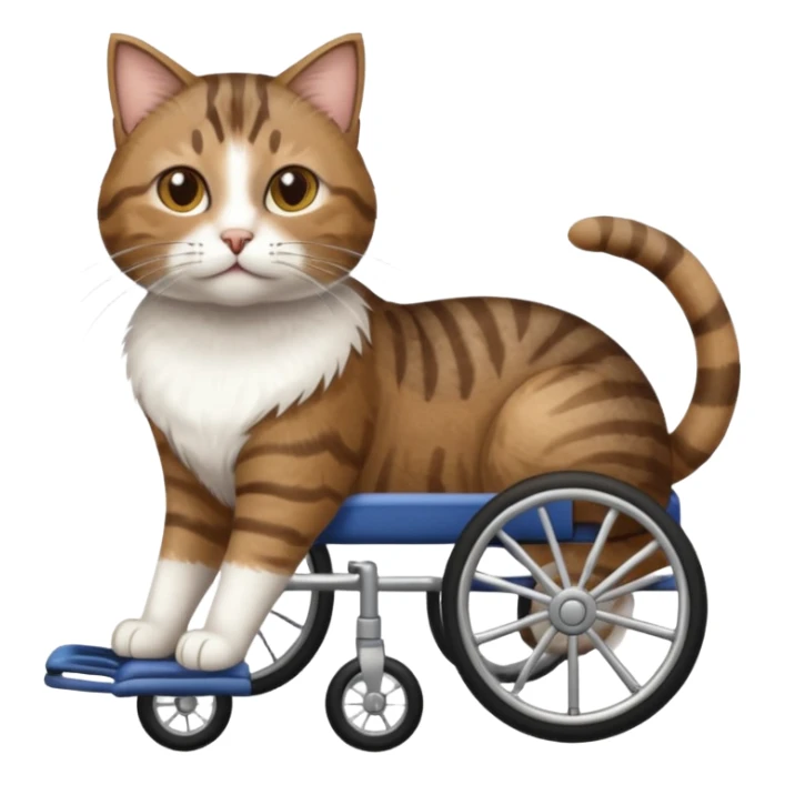 disabled brown tabby and white cat using cat wheelchair sticker