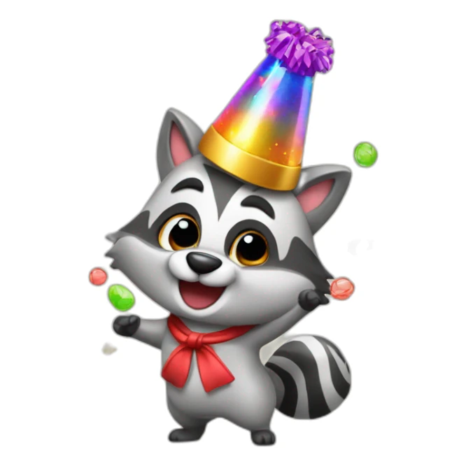 racooon celebrate with party poper sticker