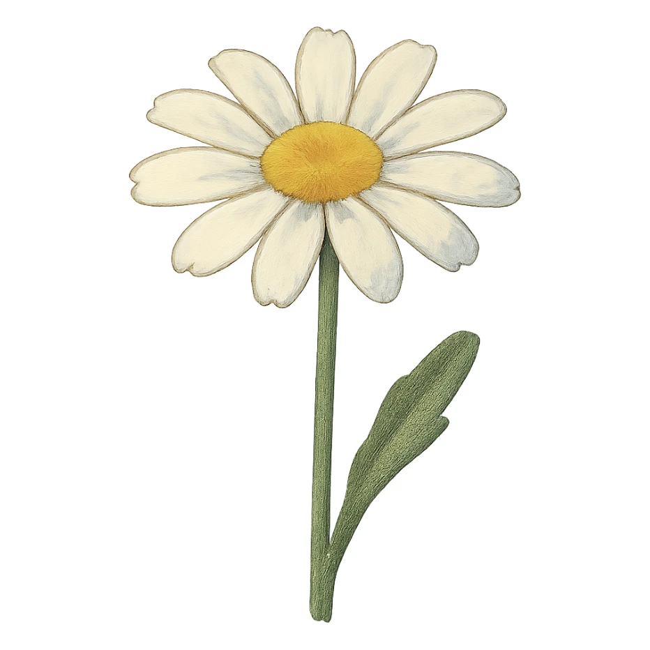 a single white daisy flower, Japanese hand-drawn soft pastel, full object, transparent background sticker