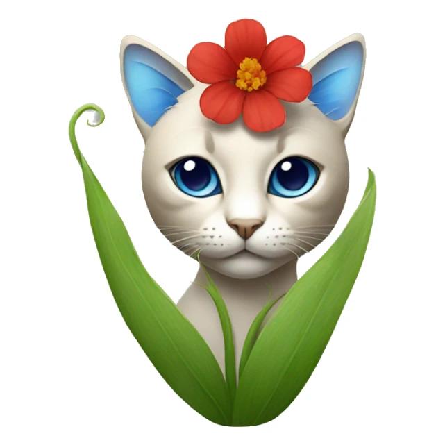 cat with a red and blue flower at the top og his head sticker