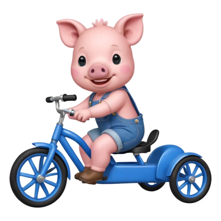 smiling pig wearing overalls and riding a blue tricycle sticker