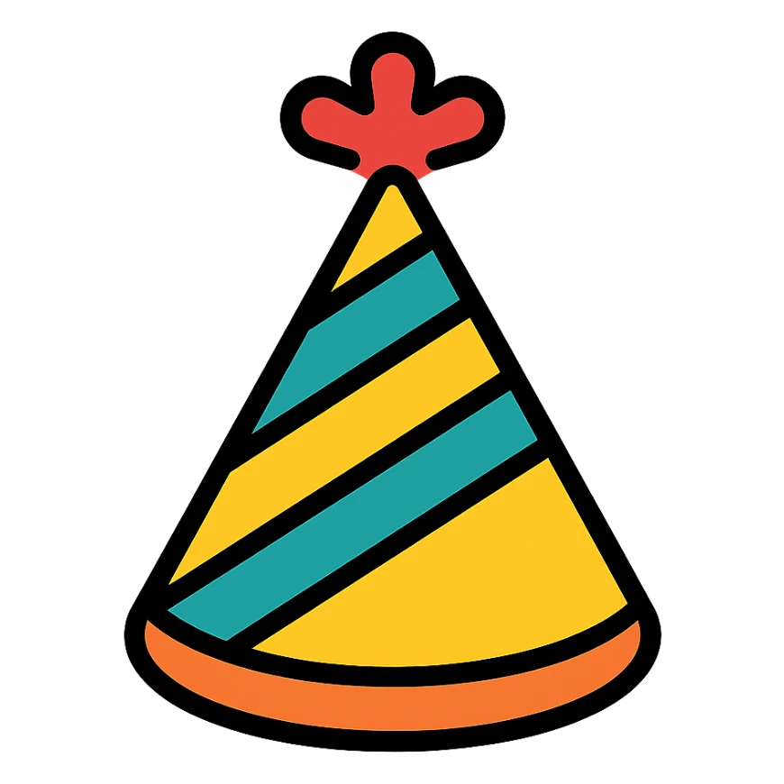 simple and festive party hat, color icon style sticker