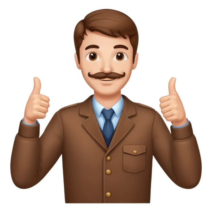 Guy giving two thumbs up while smiling with brown hair and mustache  sticker