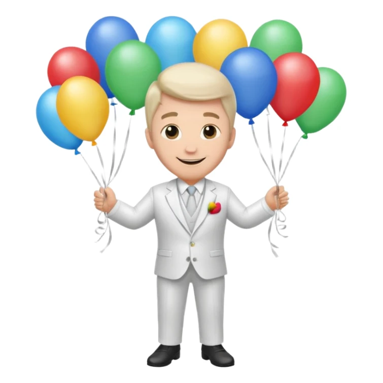 Birthday male with ballons in white suit sticker