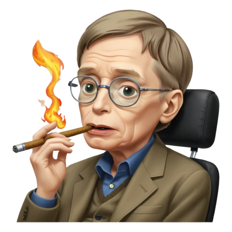 make an emoji of stephen hawking smoking weed, rolling his eyes like undertaker and spitting flames sticker