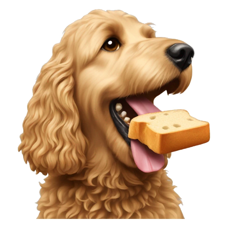 Golden doodle eating bread in the mouth sticker