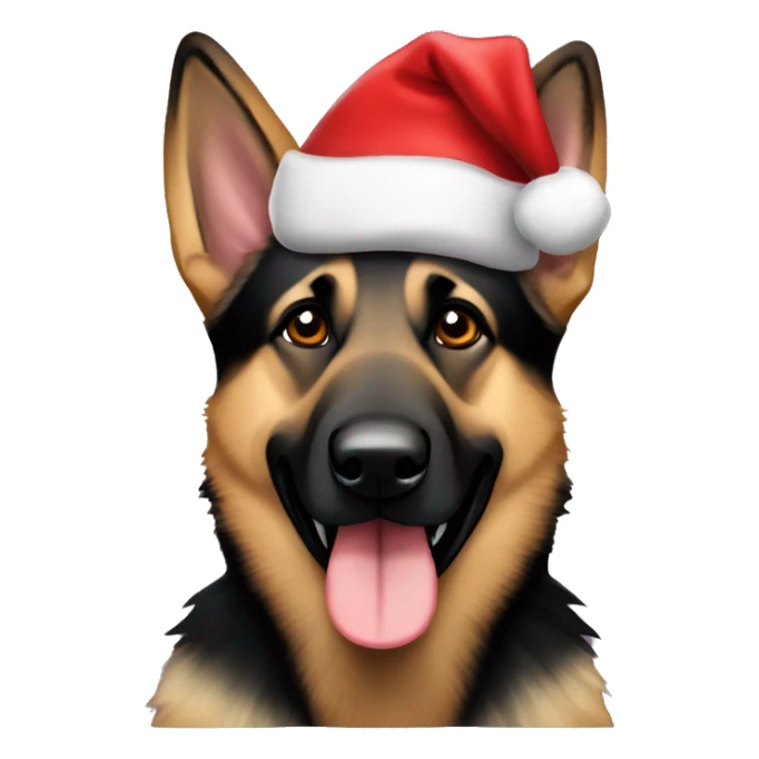 Ammo German shepherd dog wearing Santa hat sticker