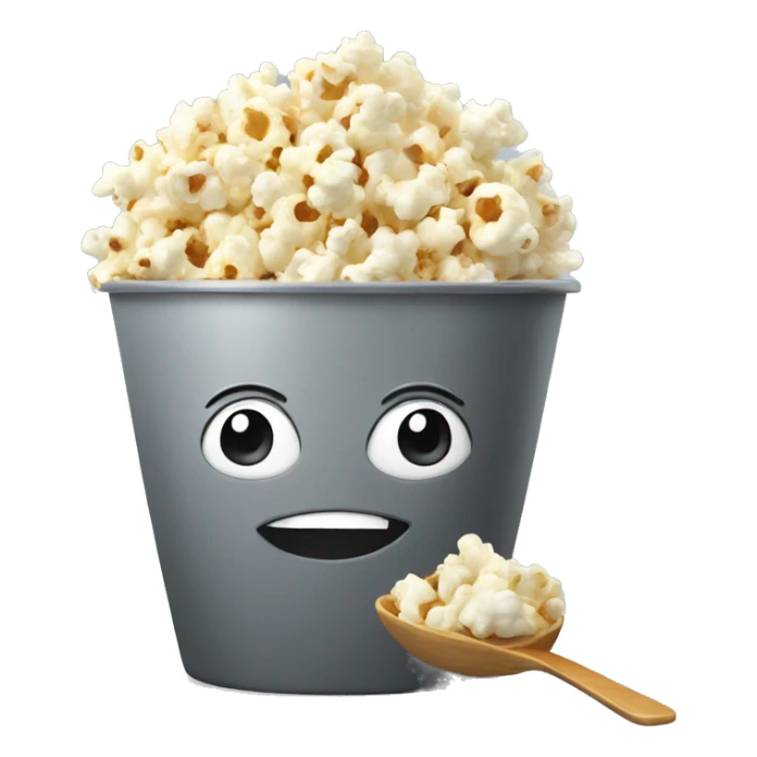 Popcorn I a grey bowl with a spoon sticker