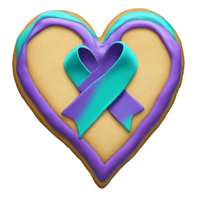 Cookie heart with teal purple awareness ribbon sticker