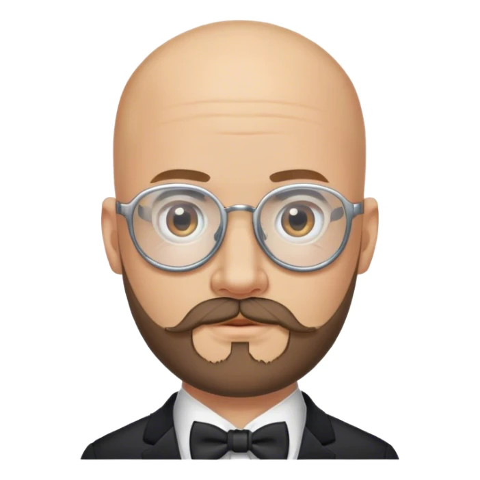 bald groom with beard, mustache and vision glasses sticker