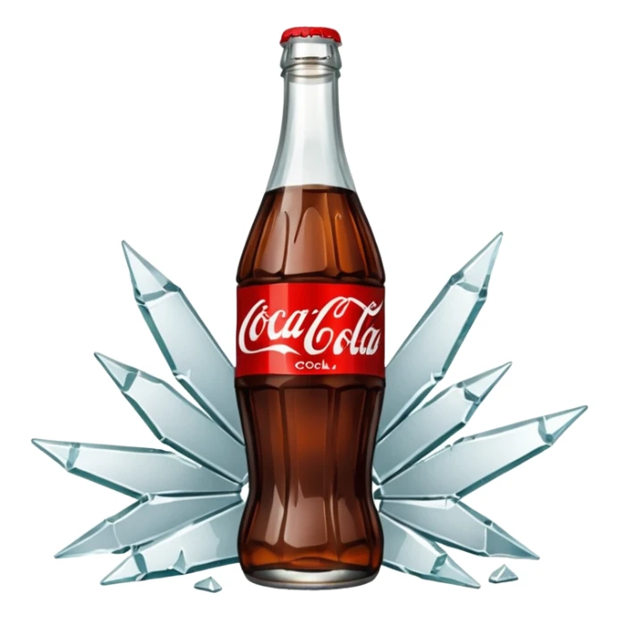 shattered bottle of coca cola split in the middle glass shards sticker